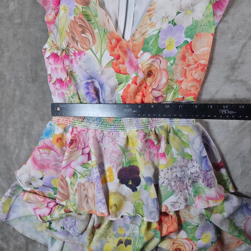 Alice + Olivia Mariska Dawn Floral Romper Dress Skort Smocked Ruffle 4 - Picture 11 of 13